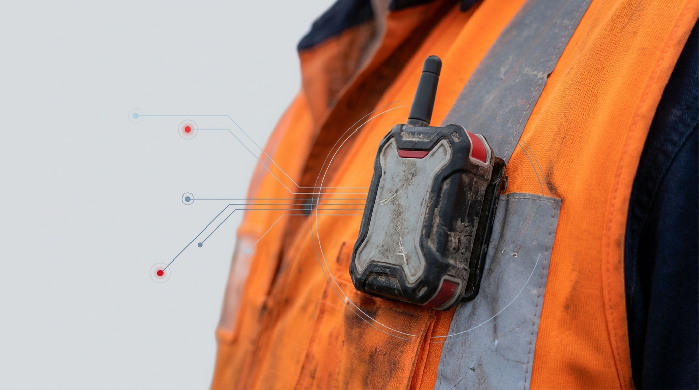 Wearable personnel location device clipped to a mine worker's vest