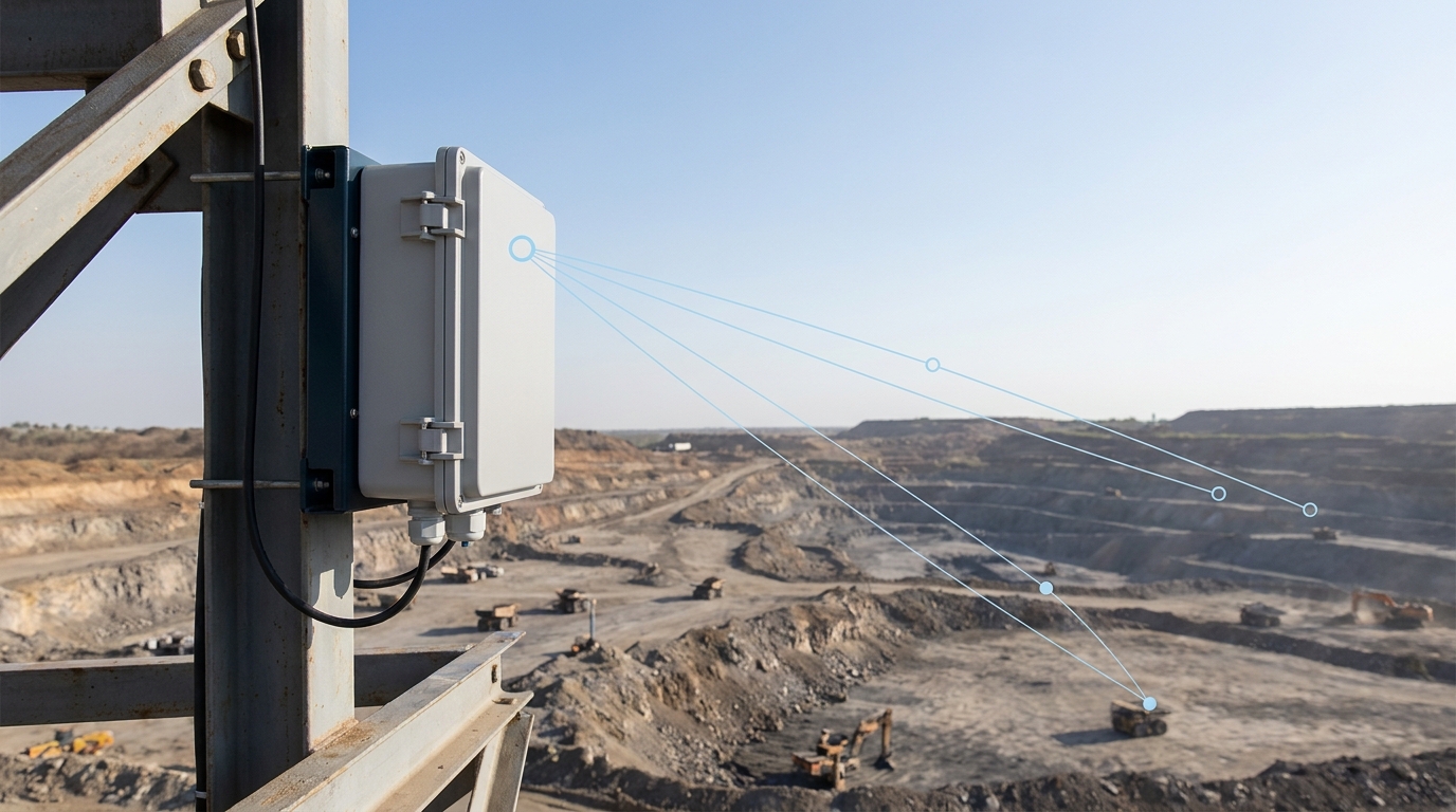 Fixed communications equipment mounted at a mine site