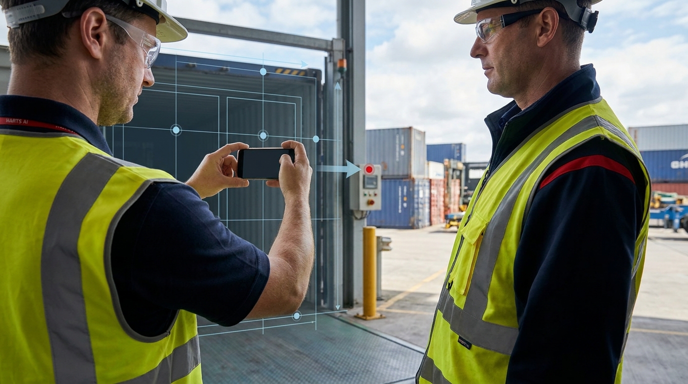 Field supervisor photographing equipment on a phone to close a task