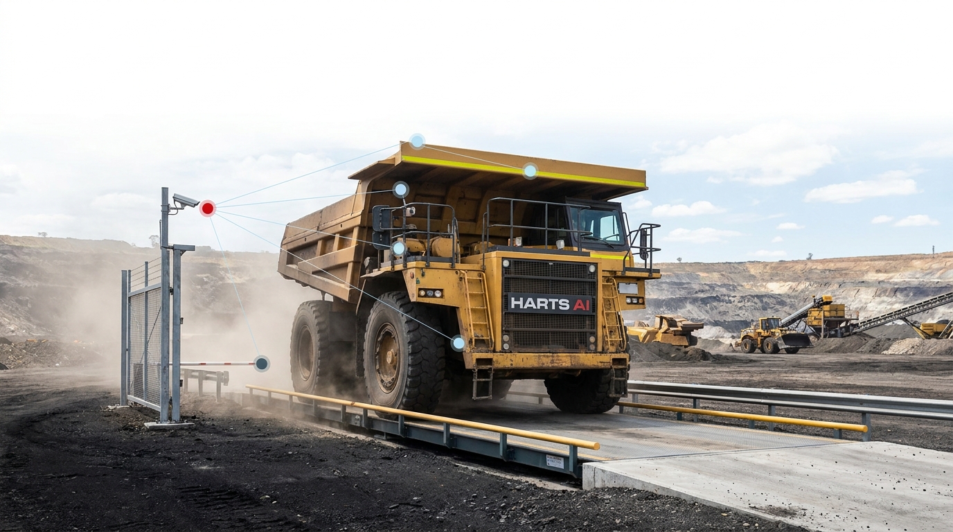 Haul truck passing through a mine gate towards the weighbridge