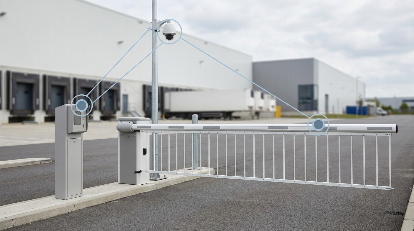 Security gate with access control and CCTV at a distribution centre